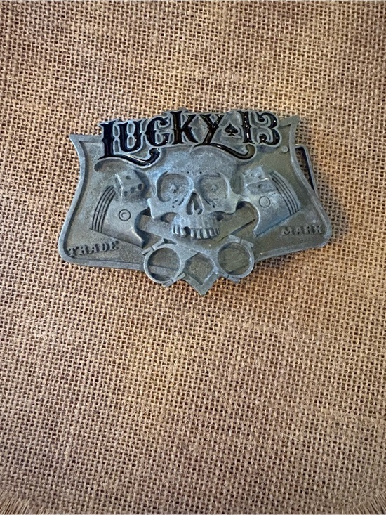 Lucky 13 Other - Lucky 13 Skull Crossbones Metal Belt Buckle Silver/Black Goth Skeleton Theme